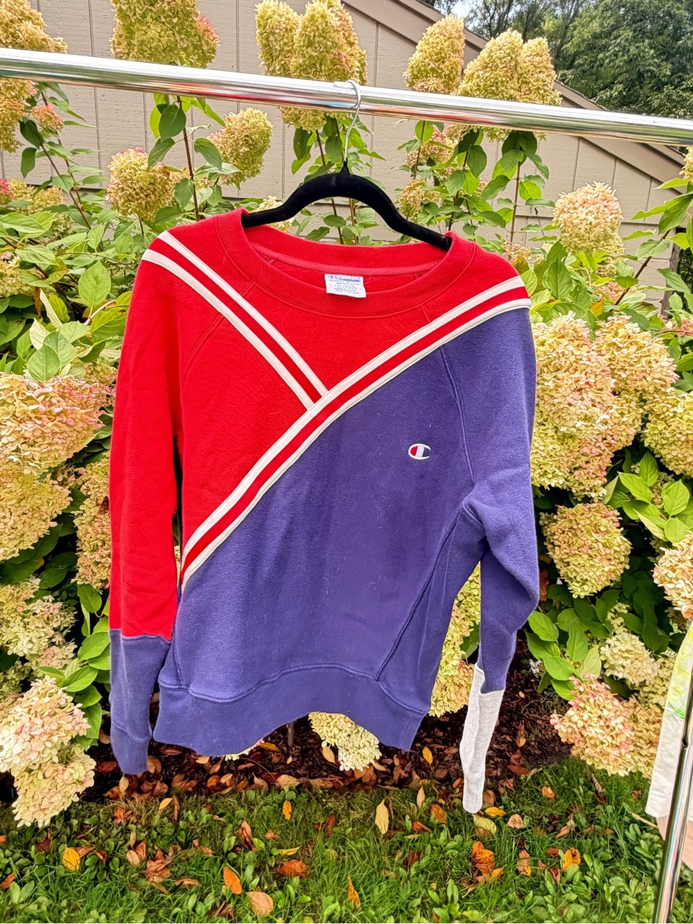 Champion Red and Purple Colorblock Crewneck Sweatshirt